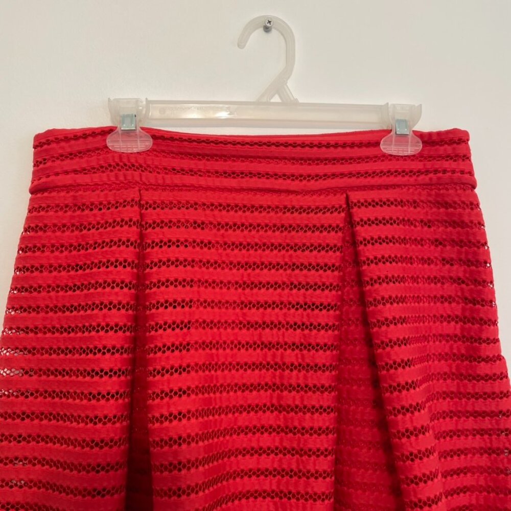 EXPRESS Mesh High Waisted Full Pleated Skirt Red Striped 2010s Mini A-Line Skirt - Picture 5 of 16